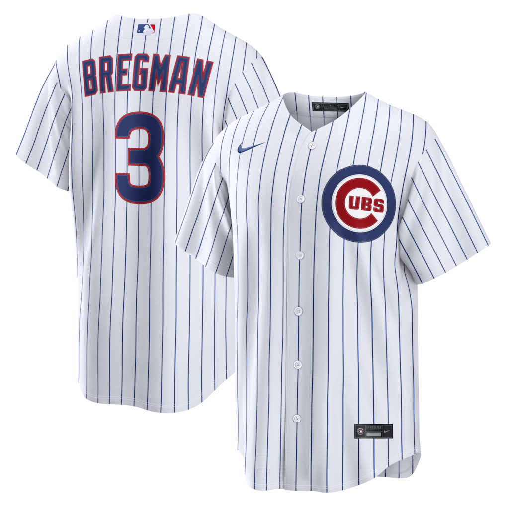 Mens Chicago Cubs Alex Bregman White Home Premium Twill Replica Jersey Official Team Jersey Sports Fan Apparel Official NFL Team Jersey Football Fan