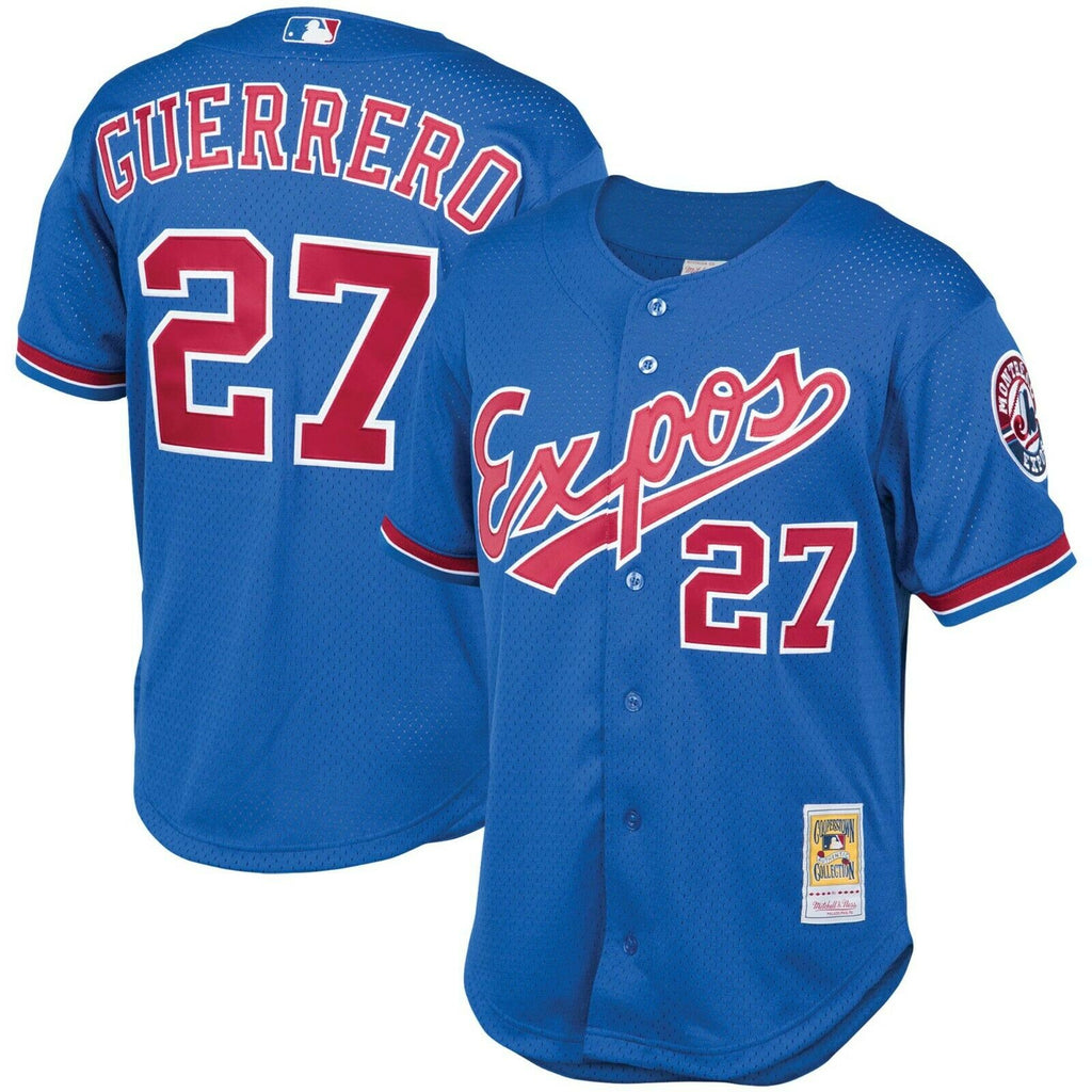 Men s Montreal Expos Vladimir Guerrero Mitchell And Ness Royal 2002 Authentic Cooperstown Collection Mesh Batting Practice Jersey Official Team