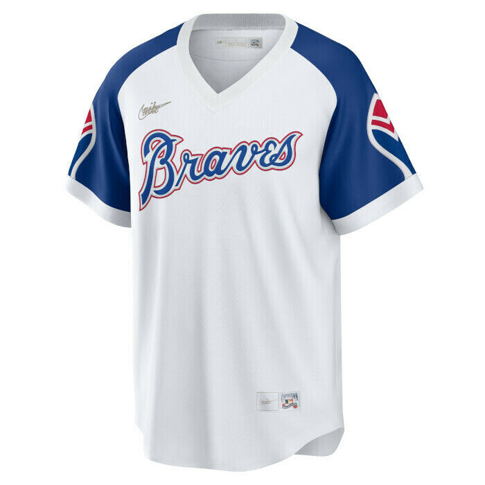 Nike Men s Atlanta Braves Hank Aaron Cooperstown Collection Home Replica Cool Base Jersey Official Team Jersey Sports Fan Apparel Official NFL Team