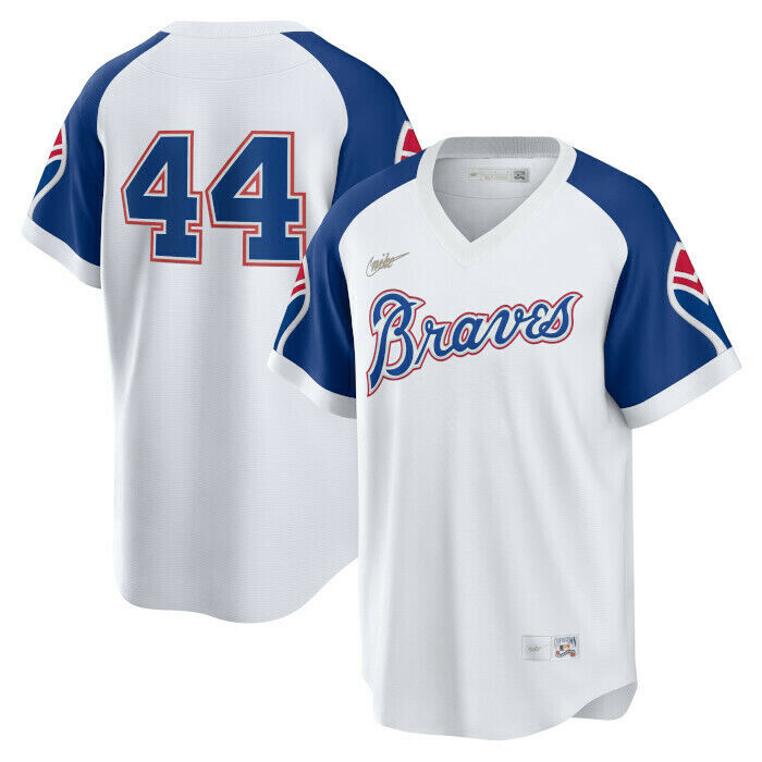 Nike Men s Atlanta Braves Hank Aaron Cooperstown Collection Home Replica Cool Base Jersey Official Team Jersey Sports Fan Apparel Official NFL Team