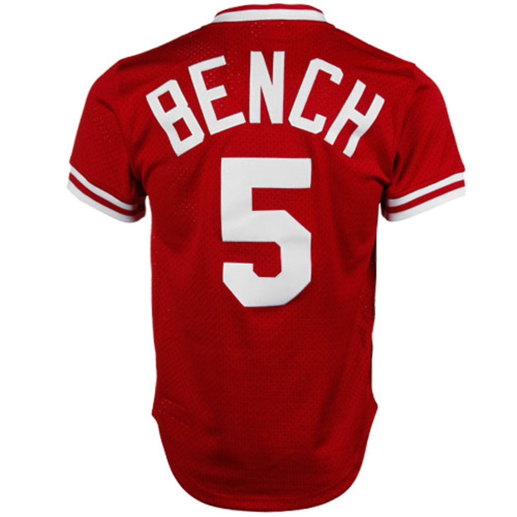 Men s Cincinnati Reds Johnny Bench Mitchell And Ness Red 1983 Authentic Cooperstown Collection Mesh Batting Practice Jersey Official Team Jersey