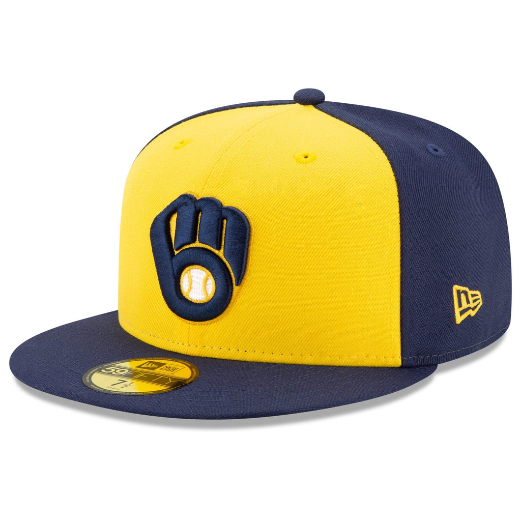 Men s Milwaukee Brewers New Era Navy Yellow Alternate Authentic Collection On-Field 59FIFTY Fitted Hat Official Team Hat Sports Fan Cap Official NFL