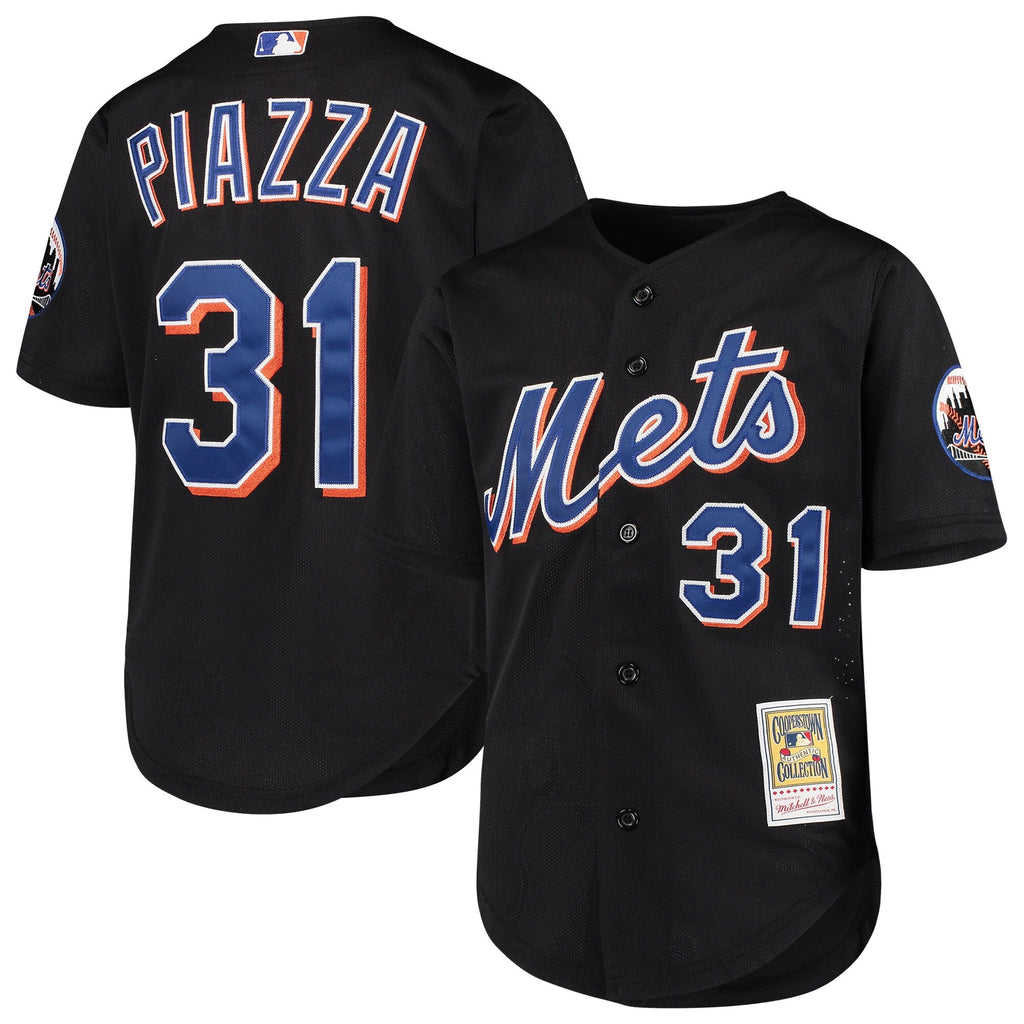 Youth New York Mets Mike Piazza Mitchell And Ness Black Cooperstown Collection Batting Practice Jersey Official Team Jersey Sports Fan Apparel