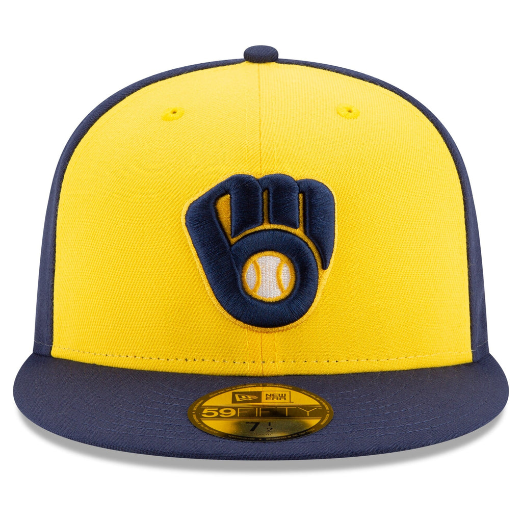 Men s Milwaukee Brewers New Era Navy Yellow Alternate Authentic Collection On-Field 59FIFTY Fitted Hat Official Team Hat Sports Fan Cap Official NFL