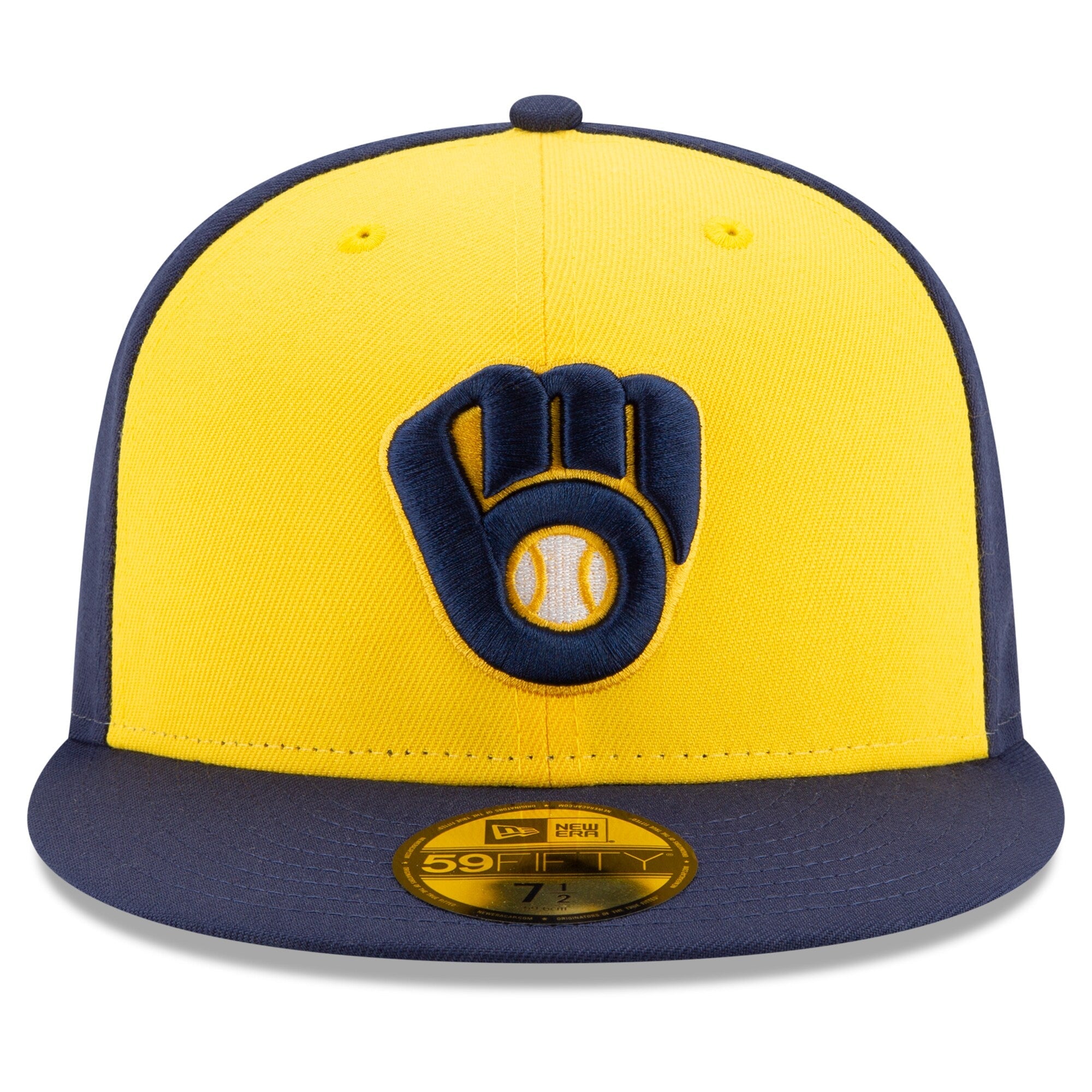 Men s Milwaukee Brewers New Era Navy Yellow Alternate Authentic Collection On-Field 59FIFTY Fitted Hat Official Team Hat Sports Fan Cap Official NFL