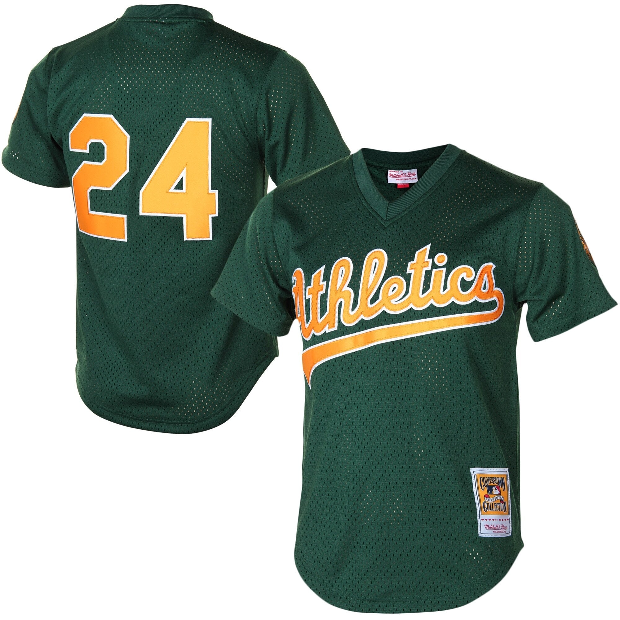 Men s Oakland Athletics Rickey Henderson 1998 Mitchell And Ness Green Cooperstown 1987 Mesh Batting Practice Jersey Official Team Jersey Sports Fan