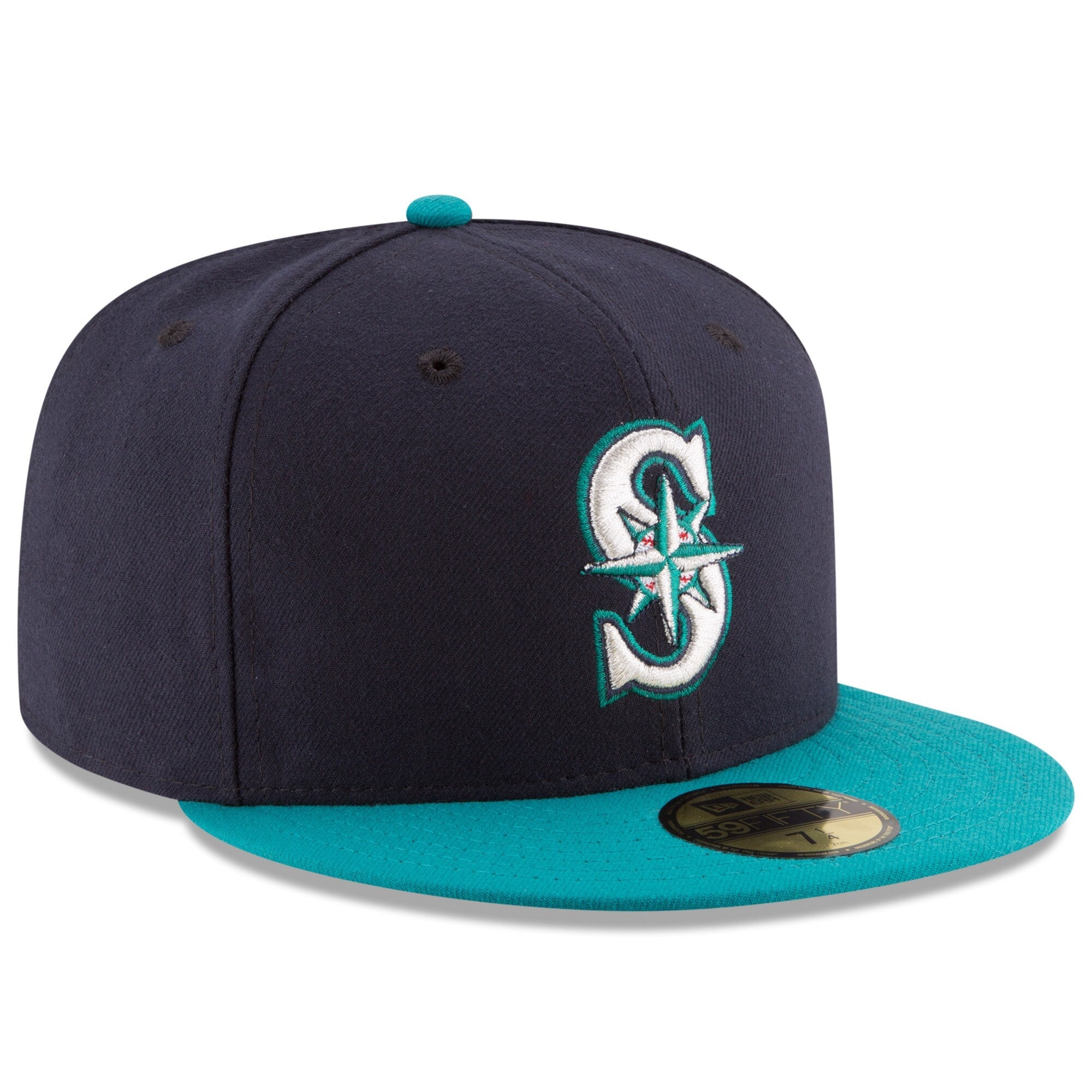 Men s Seattle Mariners New Era Navy Aqua Alternate Authentic Collection On Field 59FIFTY Fitted Hat Official Team Hat Sports Fan Cap Official NFL