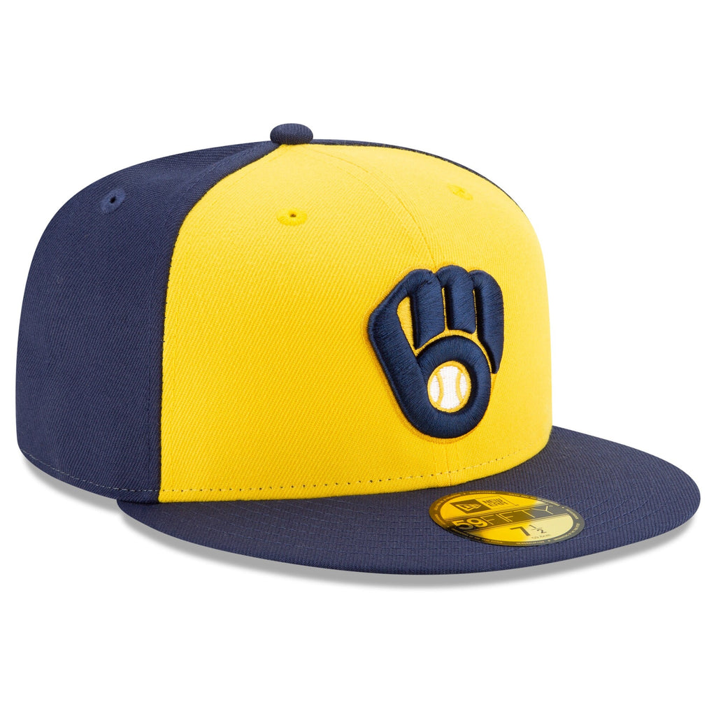 Men s Milwaukee Brewers New Era Navy Yellow Alternate Authentic Collection On-Field 59FIFTY Fitted Hat Official Team Hat Sports Fan Cap Official NFL