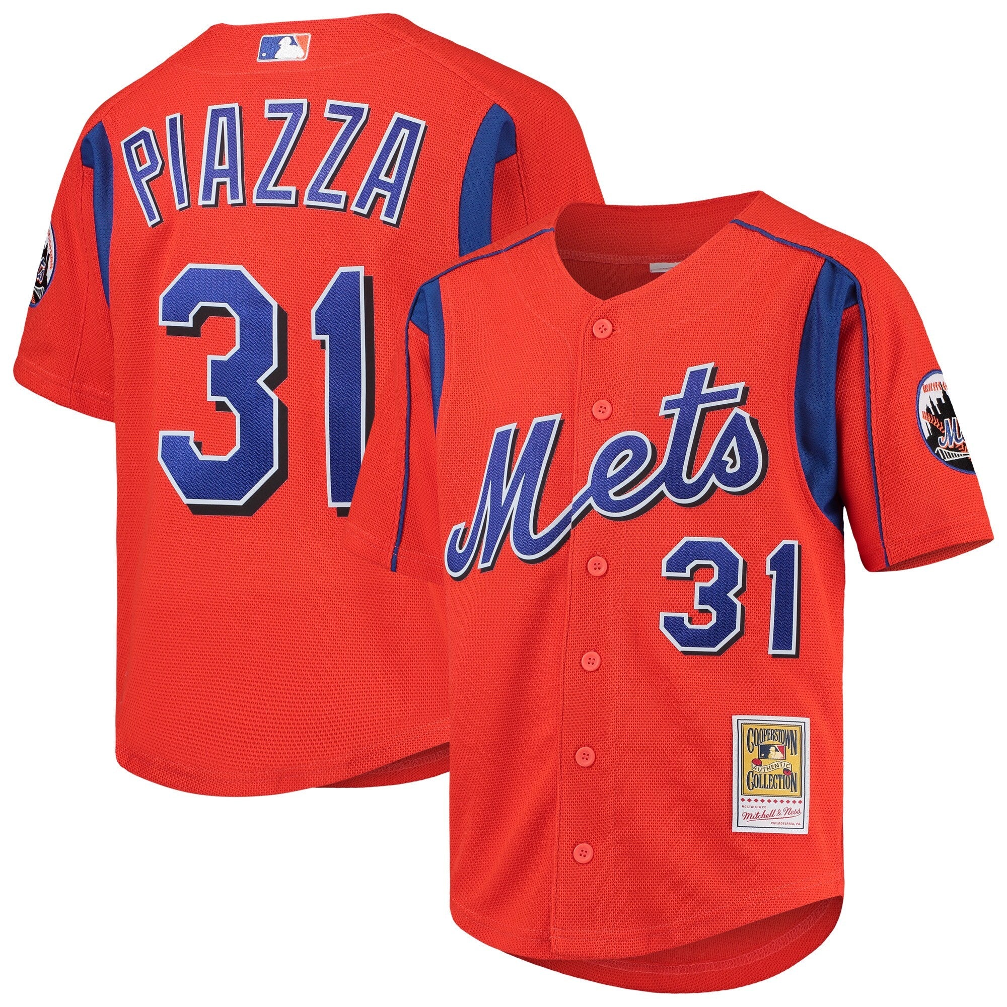 Men s Mike Piazza New York Mets Mitchell And Ness Cooperstown Collection Mesh Batting Practice Jersey - Orange Official Team Jersey Sports Fan