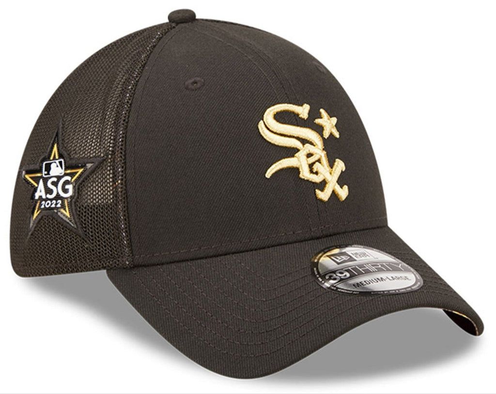 Chicago White Sox New Era 2022 All Star Game Black Gold 39THIRTY Flex Fit Hat Official Team Hat Sports Fan Cap Official NFL Team Hat Football Fan Cap